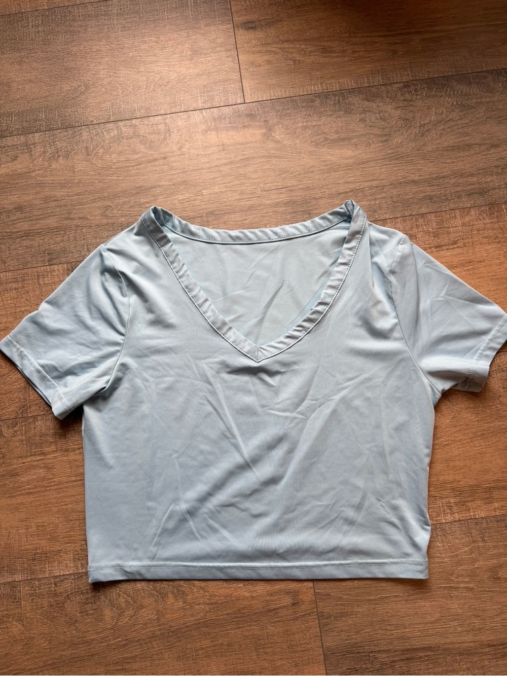 Light Blue V-Neck Short Sleeve Crop Top